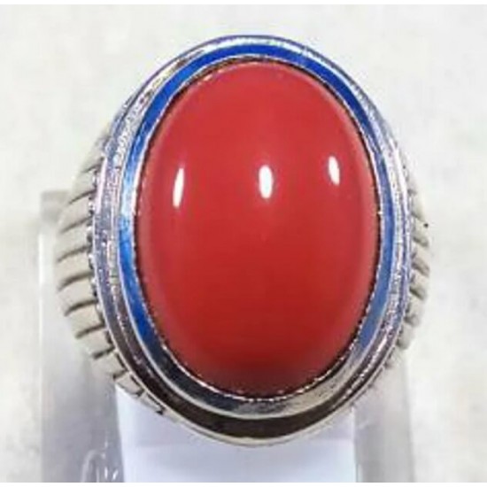 Coral Marjan Silver Oval Shape Ring