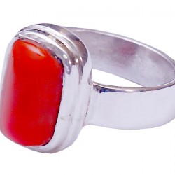 Coral Marjan Capsule Silver Ring – Handmade Natural Red Marjan (Unisex)