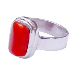 Coral Marjan Capsule Silver Ring – Handmade Natural Red Marjan (Unisex)
