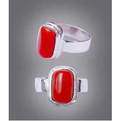 Coral Marjan Capsule Silver Ring – Handmade Natural Red Marjan (Unisex)