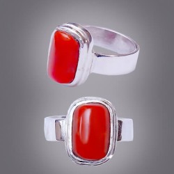 Coral Marjan Capsule Silver Ring – Handmade Natural Red Marjan (Unisex)