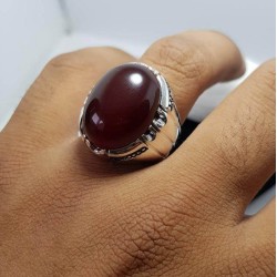 Men Dark Brown Yemeni Aqeeq Ring – Handmade Natural Yemeni Aqeeq (Unisex Sunnah Ring)