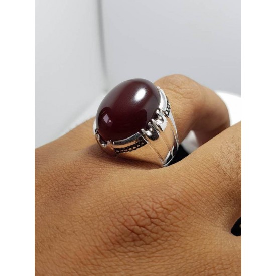 Men Dark Brown Yemeni Aqeeq Ring 