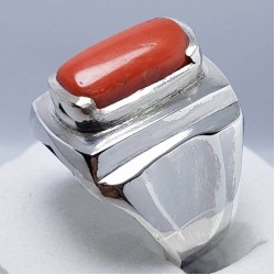 Natural Dark Deep Red Coral Marjan Ring – Handcrafted Islamic Stone for Men & Women