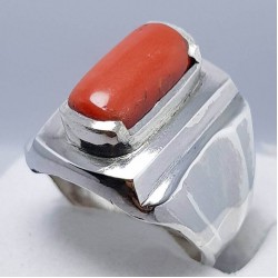 Natural Dark Deep Red Coral Marjan Ring – Handcrafted Islamic Stone for Men & Women