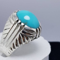 Tranquil Tides: Handcrafted Turquoise Silver Ring - Tiger Style
