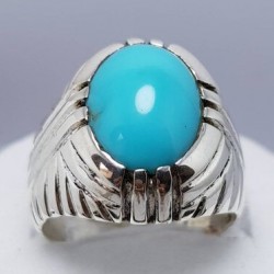 Tranquil Tides: Handcrafted Turquoise Silver Ring - Tiger Style