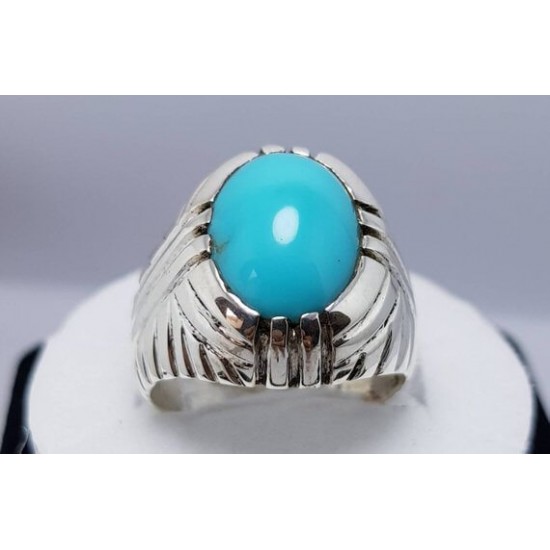 Tranquil Tides: Handcrafted Turquoise Silver Ring - Tiger Style