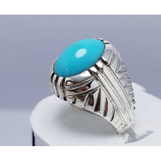 Tranquil Tides: Handcrafted Turquoise Silver Ring - Tiger Style