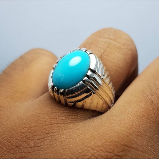 Tranquil Tides: Handcrafted Turquoise Silver Ring - Tiger Style