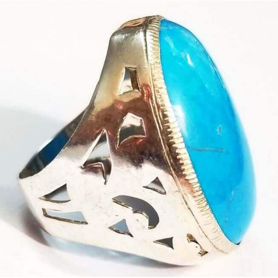 Oceanic Blue Oval shape stone Turquoise Feroza Silver Ring