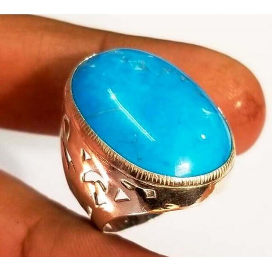 Oceanic Blue Oval shape stone Turquoise Feroza Silver Ring