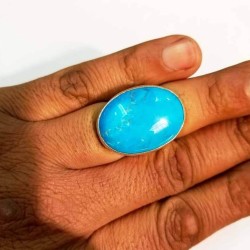 Oceanic Blue Oval shape stone Turquoise Feroza Silver Ring