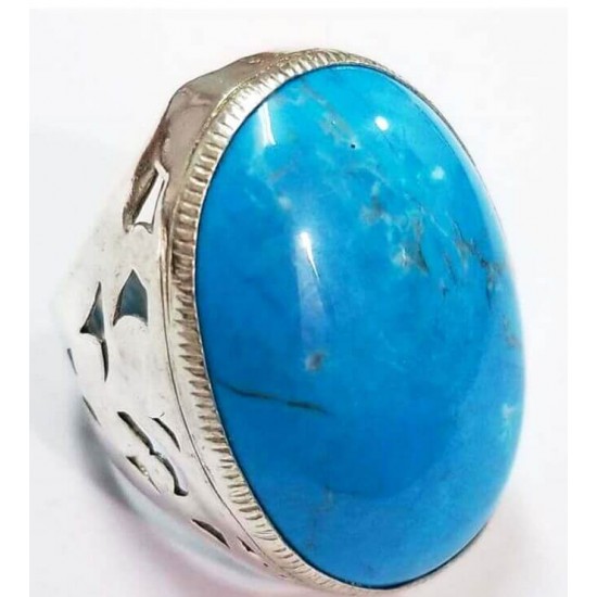 Oceanic Blue Oval shape stone Turquoise Feroza Silver Ring