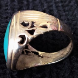 Natural Turquoise Feroza Oval Shape Silver Ring – Handcrafted Spiritual Jewelry (Unisex)