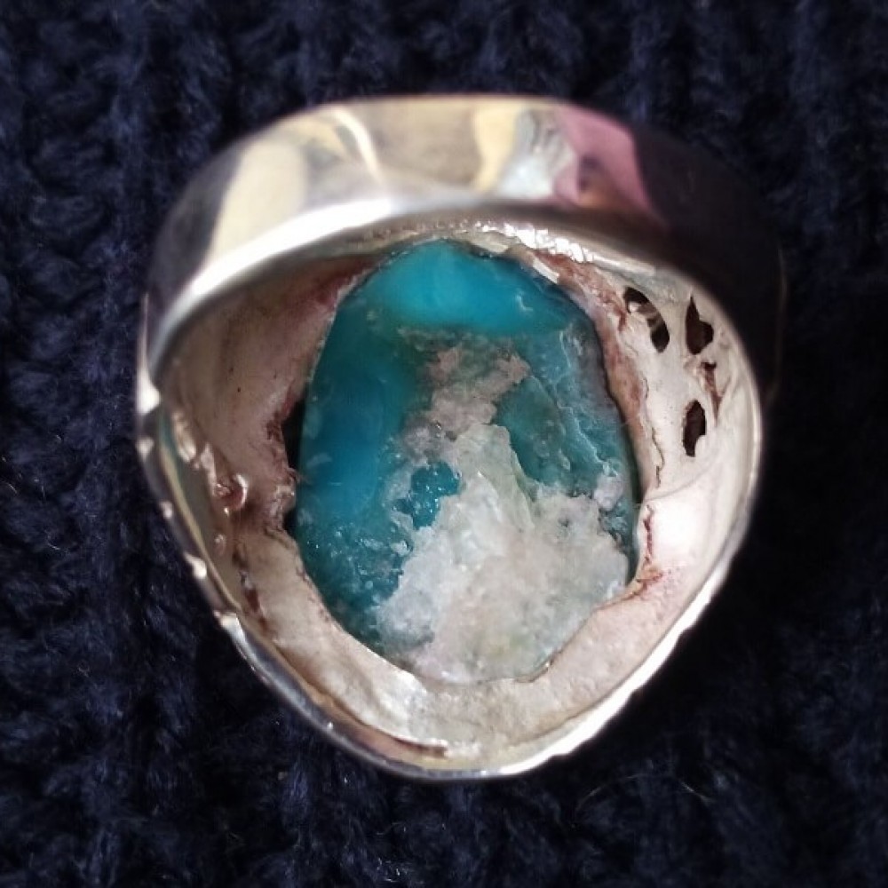 Natural Turquoise Feroza Oval Shape Silver Ring – Handmade Islamic ...