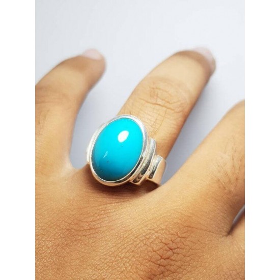 silver ring Precious stone authentic style, Turquoise handmade naturel stone Firuze