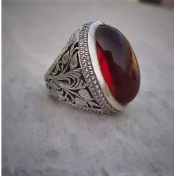 Ruby Yaqoot Silver Ring – Handmade Natural Ruby (Unisex Sunnah Ring)