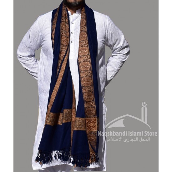 Baghdadi Shawl Sufi Muslim Blue Kashmiri Pashmina Shawl Wool Woven Embroidery 