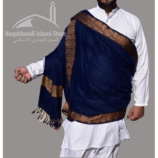 Baghdadi Shawl Sufi Muslim Blue Kashmiri Pashmina Shawl Wool Woven Embroidery 