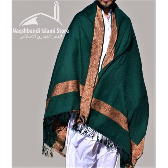 Baghdadi Shawl Sufi Muslim Dark Green Kashmiri Pashmina Shawl Wool Woven Embroidery 