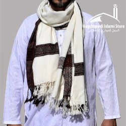 Baghdadi Shawl Sufi Muslim White Kashmiri Pashmina Shawl Wool Woven Embroidery 