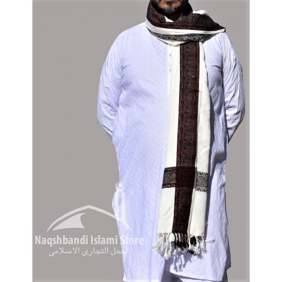 Baghdadi Shawl Sufi Muslim White Kashmiri Pashmina Shawl Wool Woven Embroidery 