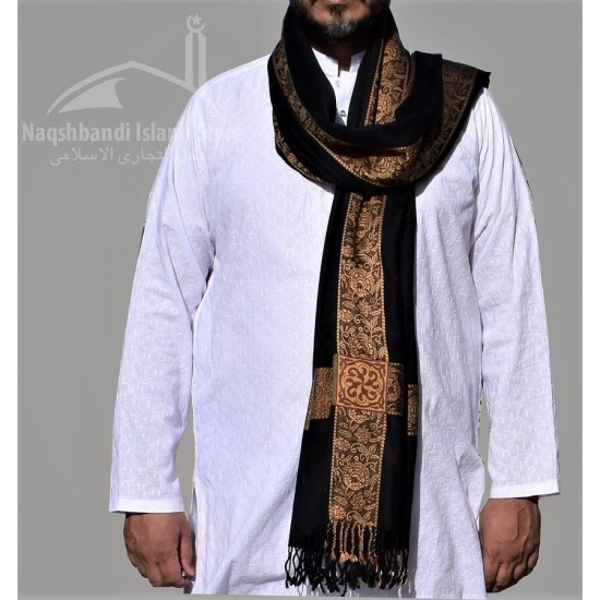 Baghdadi Shawl Sufi Muslim Black Kashmiri Pashmina Shawl Wool Woven Embroidery 