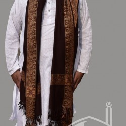 Baghdadi Shawl Sufi Muslim Brown Kashmiri Pashmina Shawl Wool Woven Embroidery 