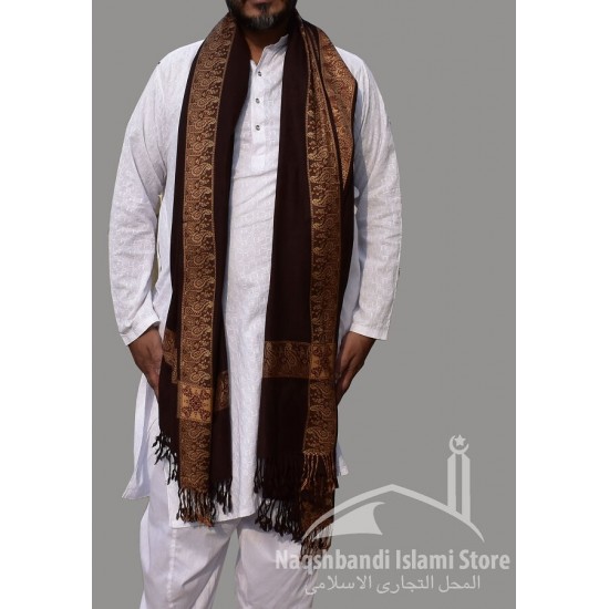 Baghdadi Shawl Sufi Muslim Brown Kashmiri Pashmina Shawl Wool Woven Embroidery 