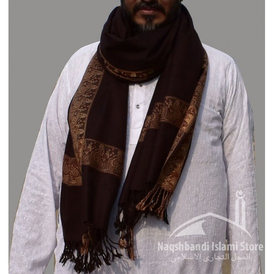 Baghdadi Shawl Sufi Muslim Brown Kashmiri Pashmina Shawl Wool Woven Embroidery 