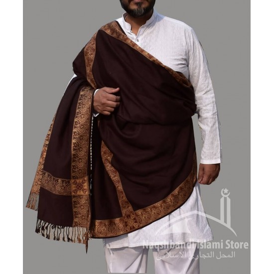 Baghdadi Shawl Sufi Muslim Brown Kashmiri Pashmina Shawl Wool Woven Embroidery 