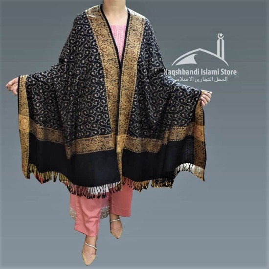 Women Shawl Black and Golden Self Embroidery