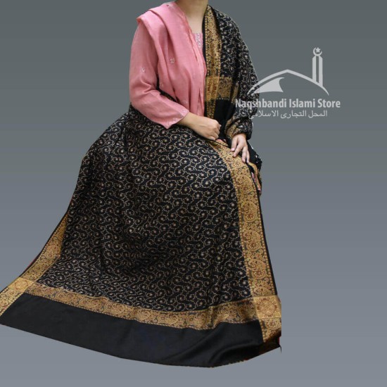 Women Shawl Black and Golden Self Embroidery