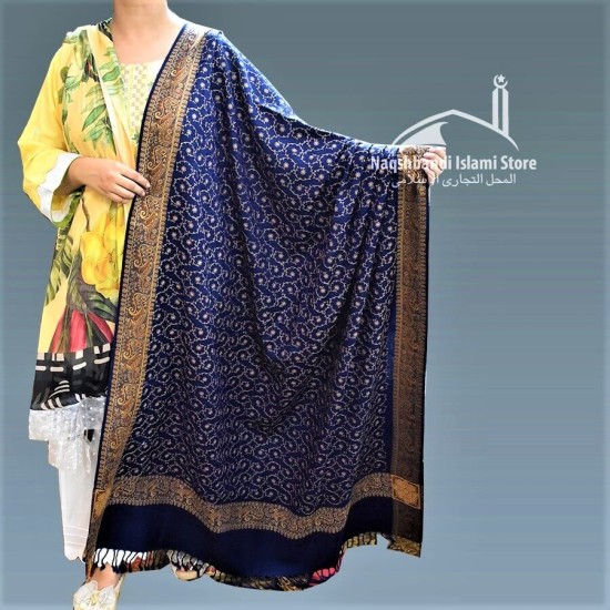 Women Navy Blue Full Embroidered Kashmiri Shawl