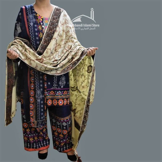 Women Shawl Skin Color Beautifully Flowered and Four Corners Full Embroidered