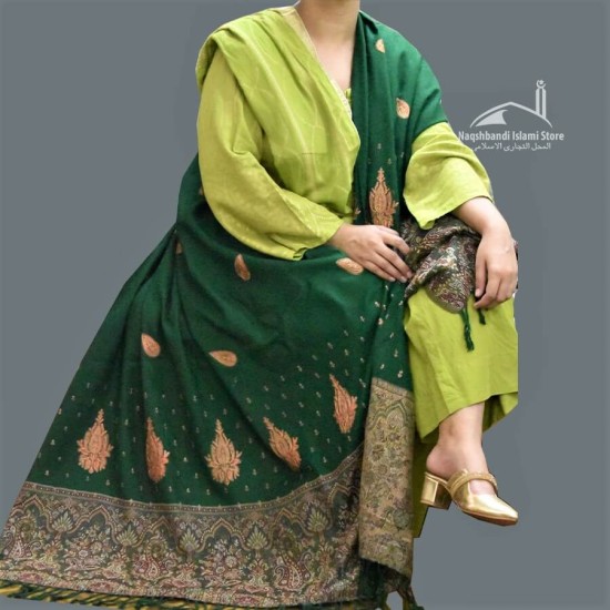 Women Shawl Acro Green Woolen Brown Designer Sides