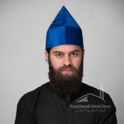 Blue Naqshbandi Sufi Kufi Cone Taj – Handcrafted Velvet Imamah Cap with Ottoman Embroidery | Naqshbandi Hat for Turban Wrapping