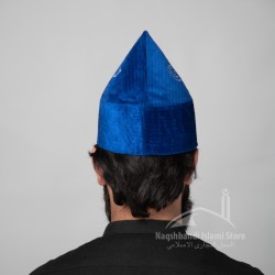 Blue Naqshbandi Sufi Kufi Cone Taj – Handcrafted Velvet Imamah Cap with Ottoman Embroidery | Naqshbandi Hat for Turban Wrapping