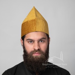 Camel Brown Naqshbandi Sufi Kufi Cone Taj – Handcrafted Velvet Imamah Cap with Ottoman Embroidery | Naqshbandi Hat for Turban Wrapping