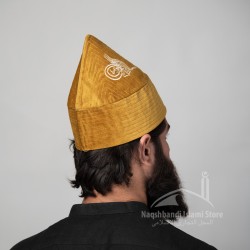 Camel Brown Naqshbandi Sufi Kufi Cone Taj – Handcrafted Velvet Imamah Cap with Ottoman Embroidery | Naqshbandi Hat for Turban Wrapping