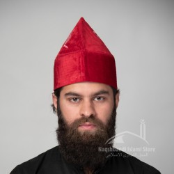 Maroon Naqshbandi Sufi Kufi Cone Taj – Handcrafted Velvet Imamah Cap with Ottoman Embroidery | Naqshbandi Hat for Turban Wrapping