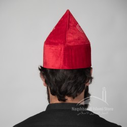 Maroon Naqshbandi Sufi Kufi Cone Taj – Handcrafted Velvet Imamah Cap with Ottoman Embroidery | Naqshbandi Hat for Turban Wrapping