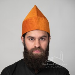 Kufi Cone Taj — Orange | Handcrafted Velvet Naqshbandi Sufi Imamah Cap with Ottoman Embroidery | Naqshbandi Hat for Turban Wrapping