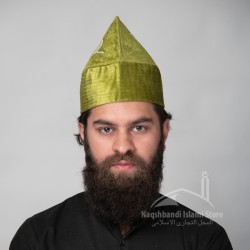 Parrot Green Naqshbandi Sufi Kufi Cone Taj – Handcrafted Velvet Imamah Cap with Ottoman Embroidery | Naqshbandi Hat for Turban Wrapping