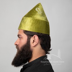 Parrot Green Naqshbandi Sufi Kufi Cone Taj – Handcrafted Velvet Imamah Cap with Ottoman Embroidery | Naqshbandi Hat for Turban Wrapping