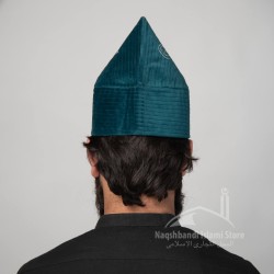 Kufi Cone Taj — Sea Blue | Handcrafted Velvet Naqshbandi Sufi Imamah Cap with Ottoman Embroidery | Naqshbandi Hat for Turban Wrapping