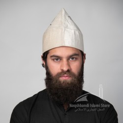 White Naqshbandi Sufi Kufi Cone Taj – Handcrafted Velvet Imamah Cap with Ottoman Embroidery | Naqshbandi Hat for Turban Wrapping
