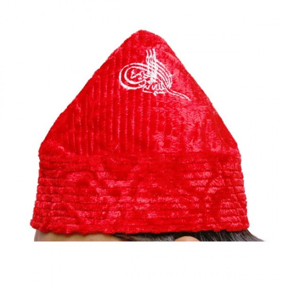 Red Naqshbandi Sufi Kufi Cone Taj – Handcrafted Velvet Imamah Cap with Ottoman Embroidery | Naqshbandi Hat for Turban Wrapping