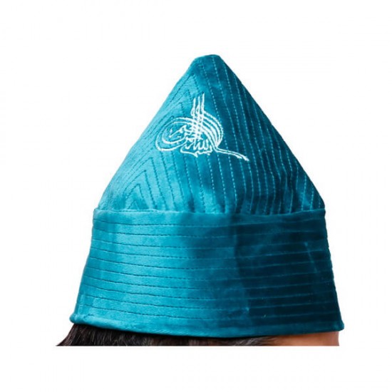 Sea Green Naqshbandi Sufi Kufi Cone Taj – Handcrafted Velvet Imamah Cap with Ottoman Embroidery | Naqshbandi Hat for Turban Wrapping